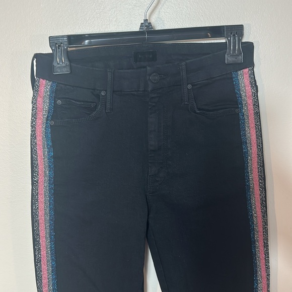 Mother black The Looker high waisted ankle fray jeans in Guilty Glitter Racer - Picture 6 of 16